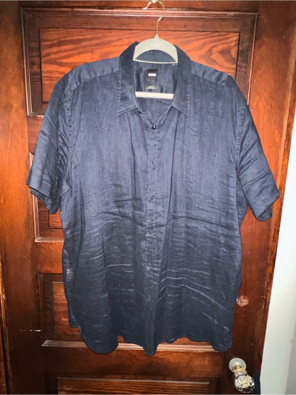 Boss Men's Short-Sleeve Button-Down Shirt in Navy